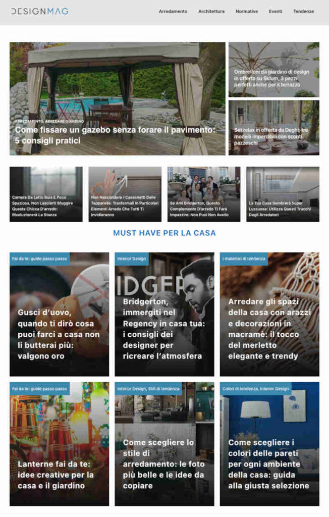 home page del portale di arredamento Designmag.it